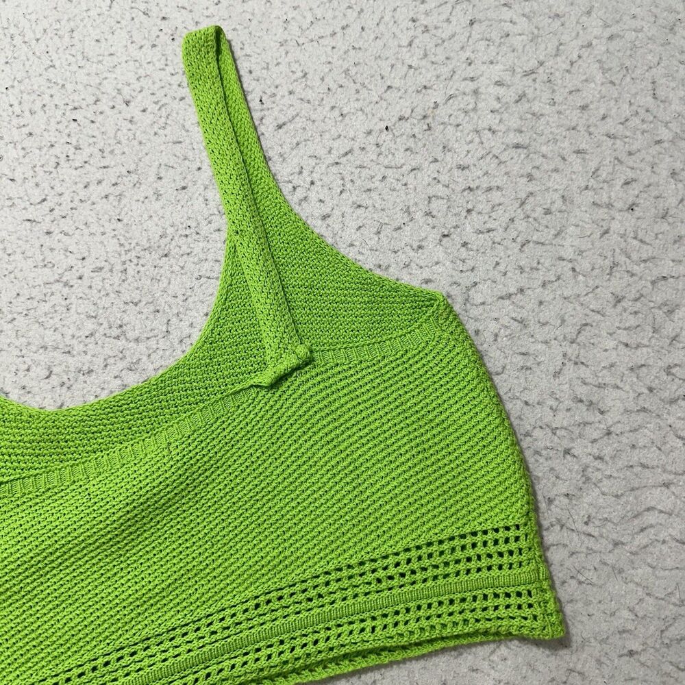 Forever 21 Women's Medium Sleeveless Cropped Tank Top Knit Lime Green Cotton - Picture 12 of 12
